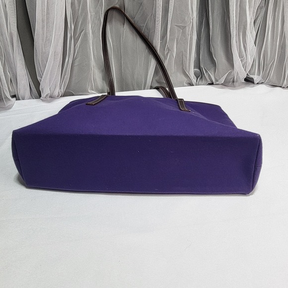 Purple Canvas 17" Shoulder Bucket Bag Carrying Tote with Brown Straps - Picture 4 of 11